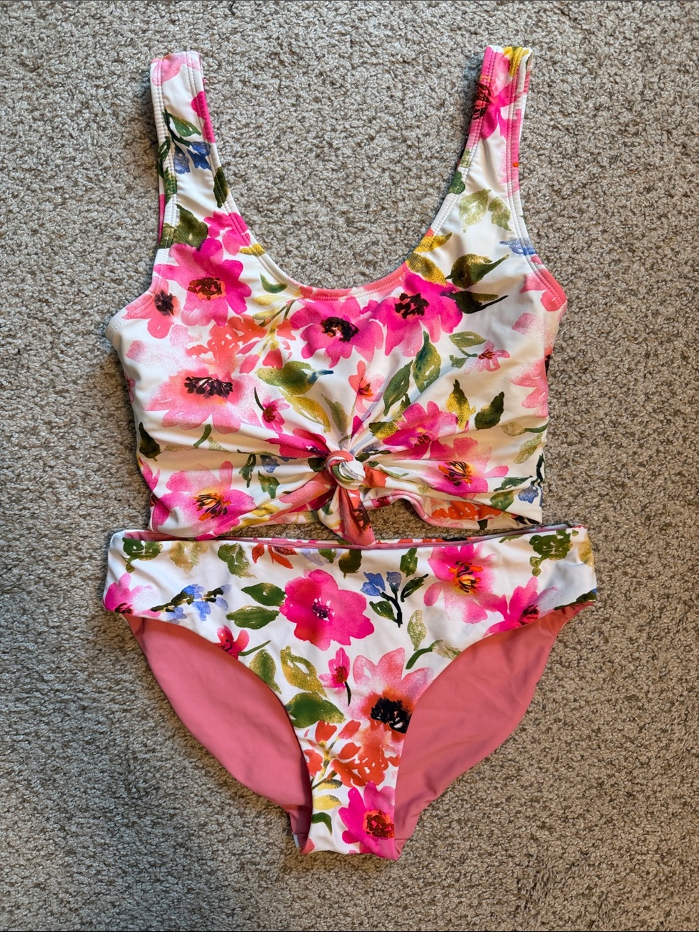 Floral Tie-Front Women's Bikini Set - Pink Floral